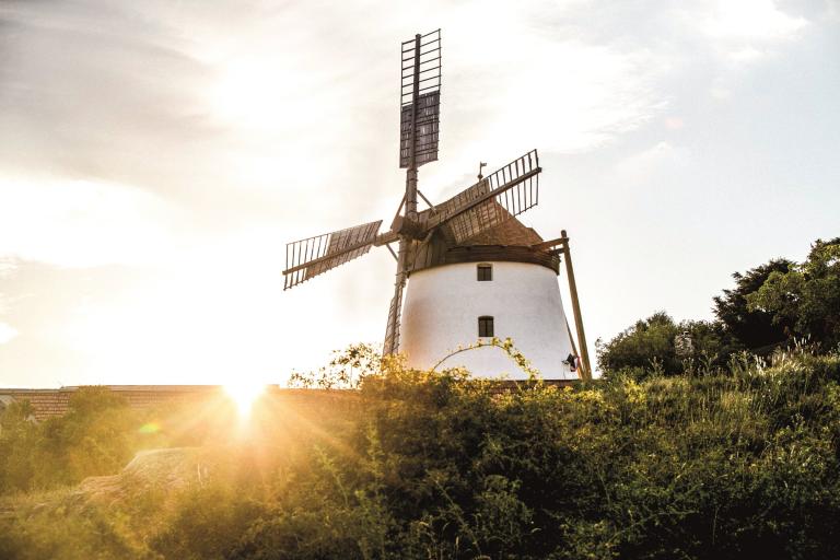 Windmühle in Retz bei Sonnenuntergang